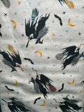 Witchy wicked witches on broomsticks. Sold by the half yard.