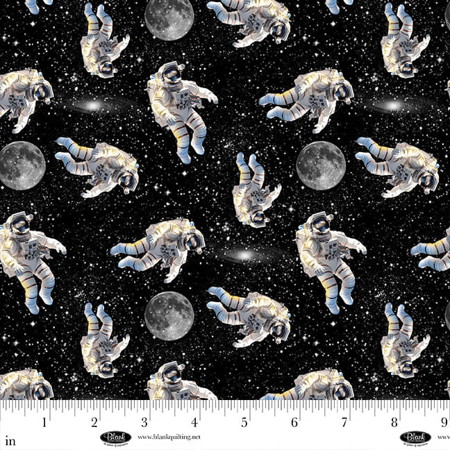 Space Cadet Black Astronauts floating. Blank Quilting. Sold by the HALF Yard