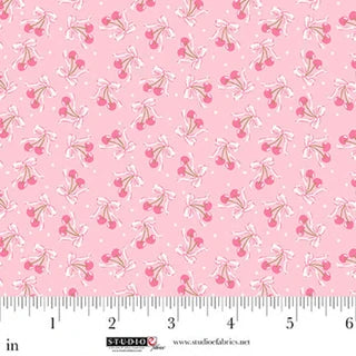 Beautiful Bowquets. Light Pink. Bows and cherries. Sold by the half yard