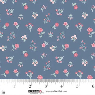 Beautiful Bowquets. Navy multi floral. Sold by the half yard.