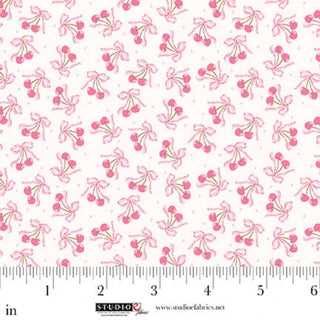 Beautiful Bowquets. White with Bows and cherries. Sold by the half yard