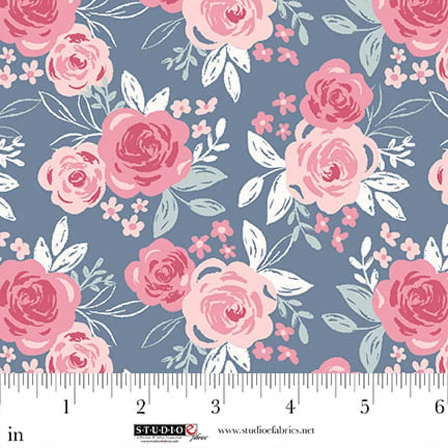 Beautiful Bowquets Navy/multi. Sold by the half yard.