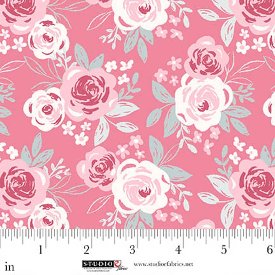 Beautiful Bowquets. Pink/Multi. Sold by the half yard.