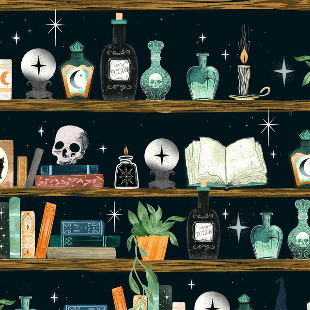 Witchy Wicked. Bookshelf. Sold by the half yard