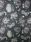 Darkly Enchanted. Charcoal. Damask with pumpkins and bats. Sold by half yard.
