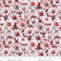 Scarlet's Treasure. Daisies. Red. Sold by the half yard