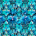 Fantasia. Deco floral turquoise. Sold by the half yard.