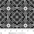 Scarlet's Treasure. Foulard Tiles. White on black. Sold by the half yard
