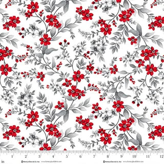 Scarlet's Treasure. Floral Vine. White. Sold by the half yard.