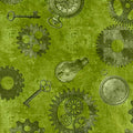 Steampunk Halloween 3. Gears. Green QT Fabrics. Sold by the yard.