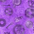 Steampunk Halloween 3. Gears. Purple. QT Fabrics. Sold by the yard.
