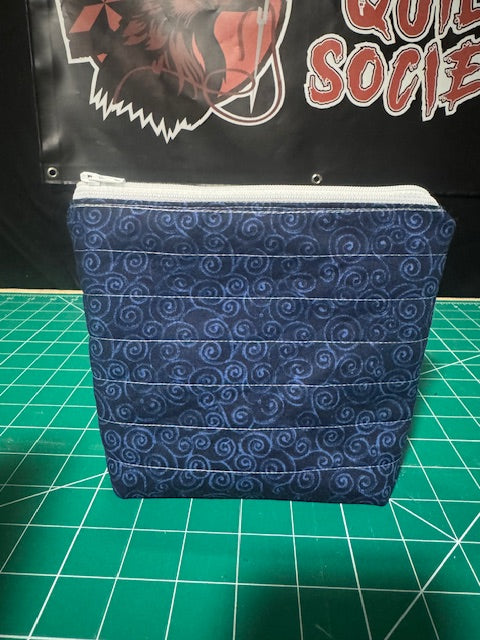 1 of a kind boxed zipper bag, blue swirls
