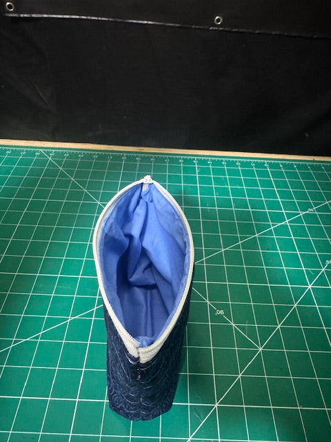 1 of a kind boxed zipper bag, blue swirls