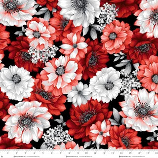 Scarlet's Treasure. Large Floral. Red and white. Sold by the half yard.