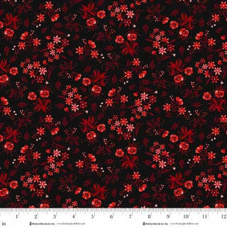 Scarlet's Treasure. Nosegays. Black with red. Sold by the half yard