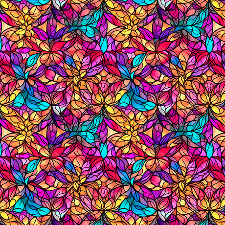 Night Flight Stained Glass Multi. QT Fabrics. Sold by the HALF yard