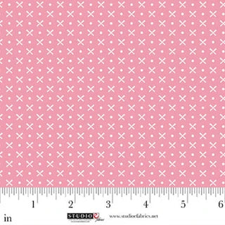 Beautiful Bowquets. Pink X and dot. Sold by the half yard.