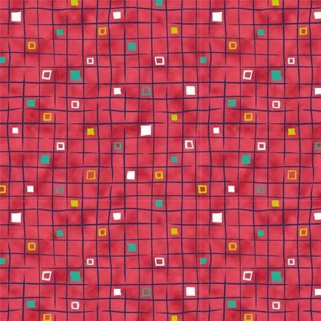 Daisy Doodle Red squares. QT Fabrics. Sold by the half yard.