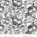 Scarlet's Treasure. Scrolls. Black on white. Sold by the half yard
