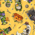 Steampunk Halloween 3. Character toss. Yellow. Sold by the HALF yard QT Fabrics