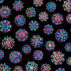 Night Flight Medallions Stained glass. QT Fabrics. Sold by the HALF  yard.