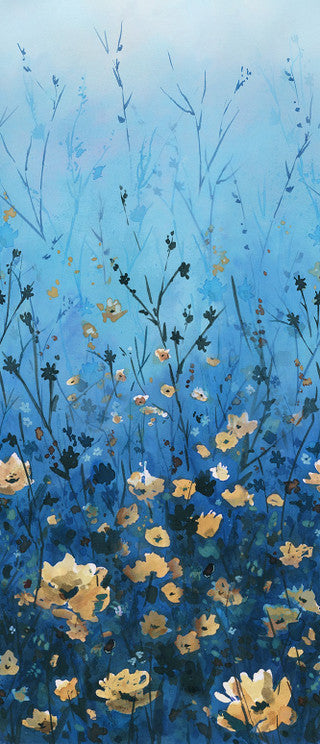 Behind Blue Eyes, Reaching Floral. Sold by the half Yard
